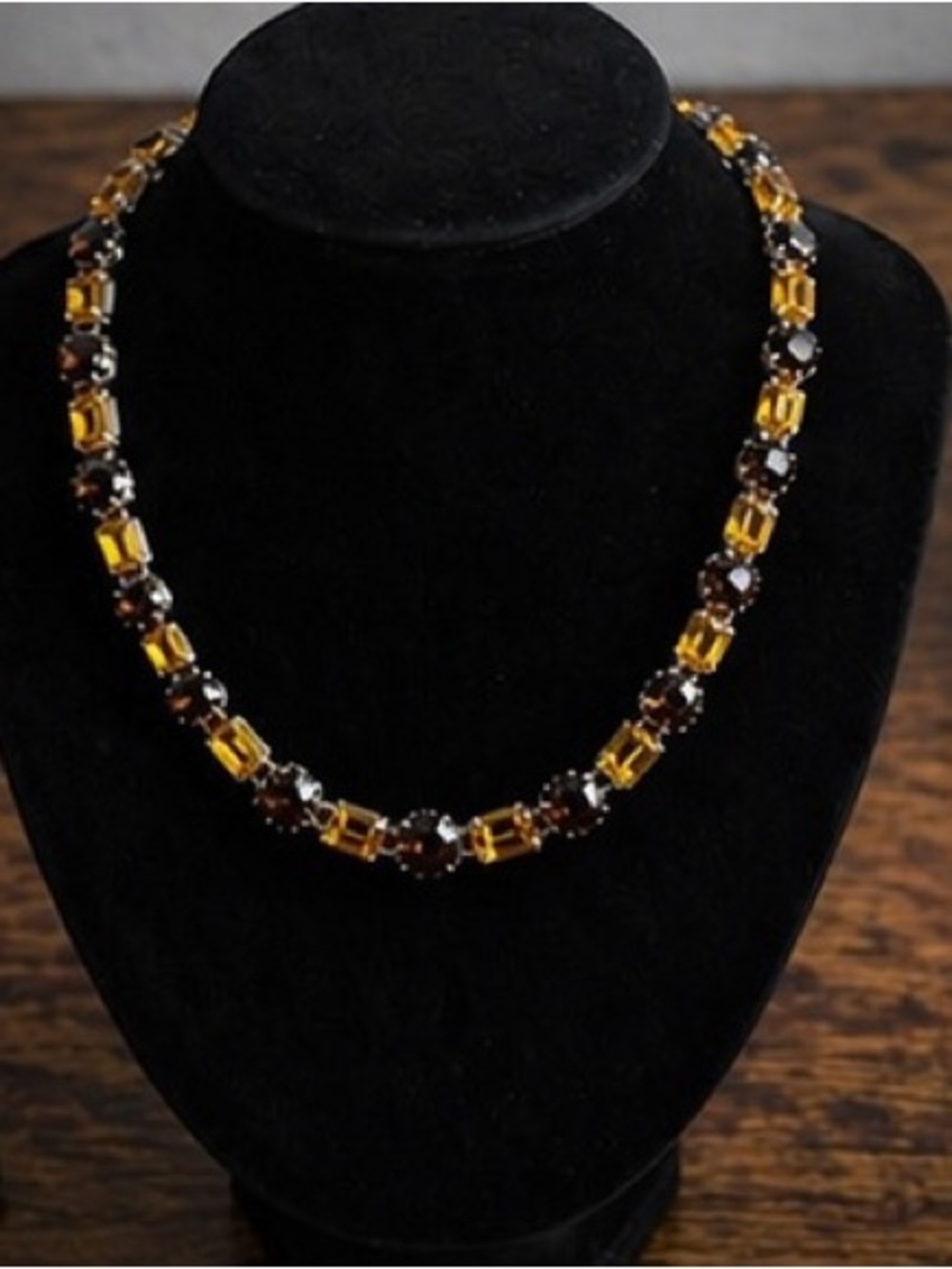 Amber and Smoky Brown Crystal Strand Necklace - Women Jewelry